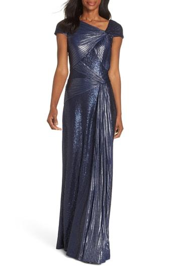 Women's Tadashi Shoji Pintuck Sequin Gown - Blue