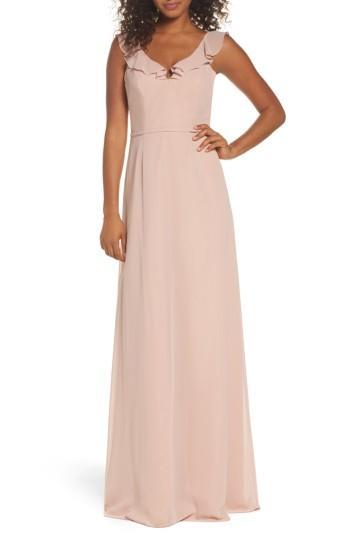 Women's Monique Lhuillier Bridesmaids Keira Backless Chiffon Gown - Pink