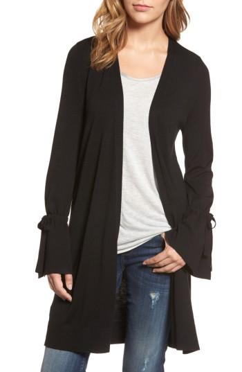 Women's Halogen Lightweight Tie Sleeve Cardigan - Black