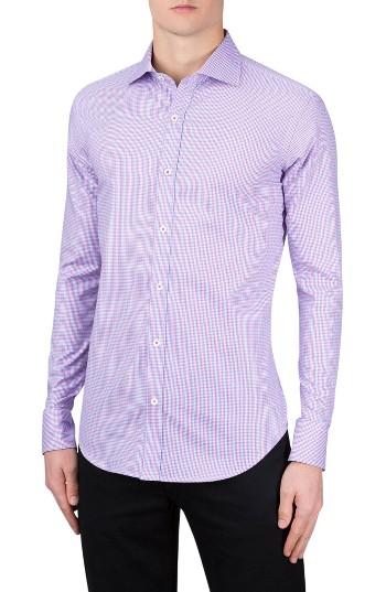 Men's Bugatchi Classic Fit Plaid Sport Shirt, Size - Coral