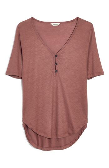 Women's Madewell Drapey Henley Tee, Size - Pink