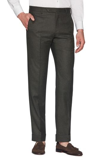 Men's Zanella Parker Flat Front Wool Flannel Trousers - Green