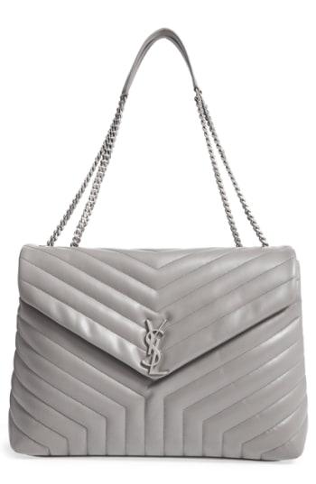 Saint Laurent Monogram Quilted Leather Slouchy Shoulder Bag - Grey