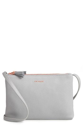 Ted Baker London Double Zip Leather Crossbody Bag - Grey