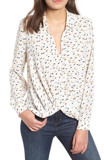 Women's Patterned Drape Front Blouse - Ivory