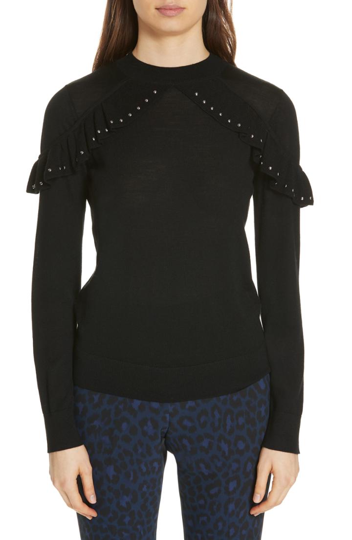 Women's Kate Spade New York Studded Ruffle Sweater - Black