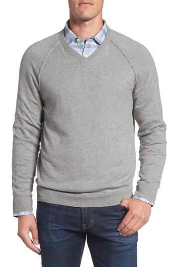 Men's Nordstrom Men's Shop Saddle Shoulder Cotton & Cashmere V-neck Sweater - Grey
