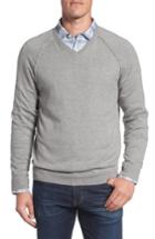 Men's Nordstrom Men's Shop Saddle Shoulder Cotton & Cashmere V-neck Sweater - Grey