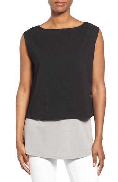 Women's Eileen Fisher Stretch Organic Cotton Bateau Neck Crop Shell