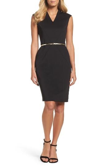 Women's Ellen Tracy Belted Scuba Sheath Dress - Black