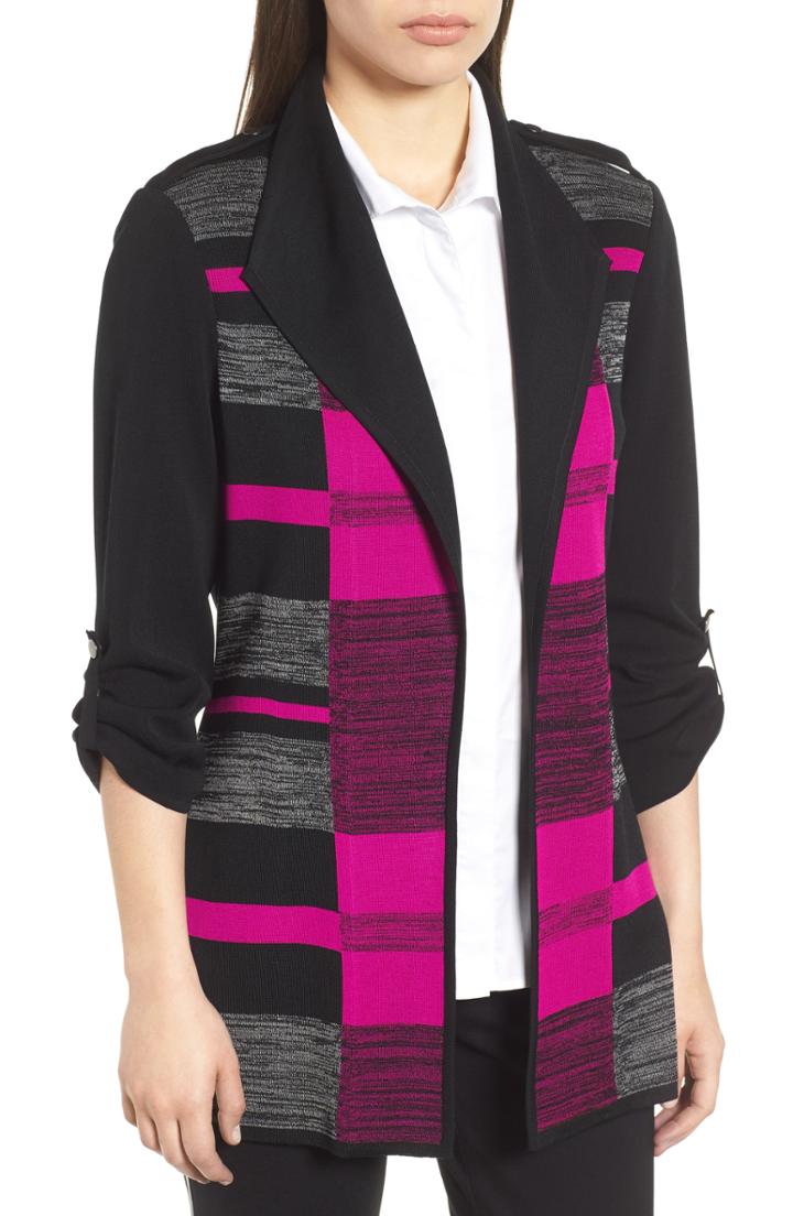 Women's Ming Wang Colorblock Roll-tab Sleeve Knit Jacket