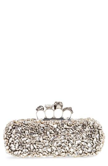 Alexander Mcqueen Crystal Embellished Leather Knuckle Clutch - Black