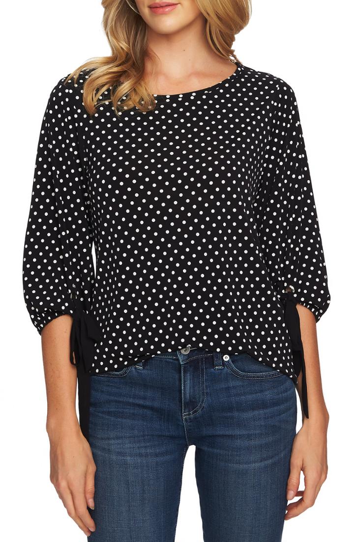 Women's Cece Refined Polka Dot Side Tie Top - Black