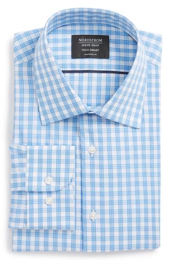Men's Nordstrom Men's Shop Tech Smart Traditional Fit Check Dress Shirt 32/33 - Blue