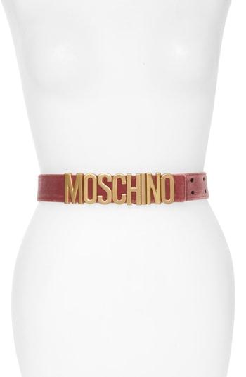 Women's Moschino Logo Velvet Belt - Rose Pink With Gold