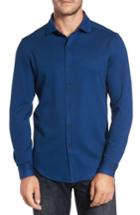 Men's Bugatchi Trim Fit Heathered Knit Sport Shirt - Blue