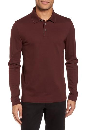 Men's Boss Pleins Slim Fit Long Sleeve Polo - Red