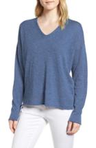 Petite Women's Eileen Fisher Boxy Organic Linen & Cotton Sweater, Size P - Blue