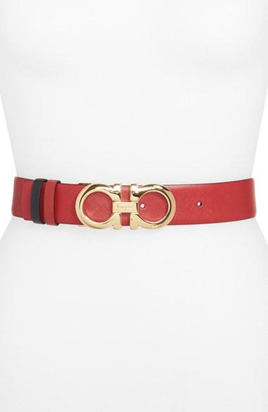 Women's Salvatore Ferragamo 'tissu' Reversible Saffiano Leather Belt