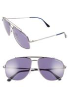 Women's Tom Ford Georges 59mm Aviator Sunglasses - Ruthenium/ Blue Horn/ Smoke