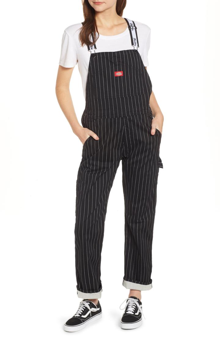 Women's Dickies Pinstripe Stretch Twill Overalls - Black