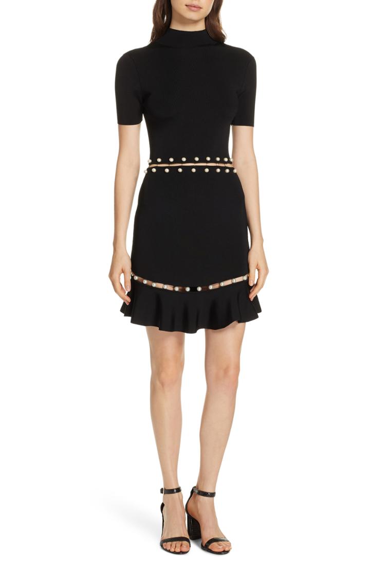 Women's Alice + Olivia Evelyn Embellished Fit & Flare Dress - Black