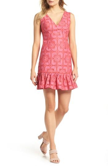 Women's Trina Trina Turk Carpinteria Lace Ruffle Hem Dress - Pink