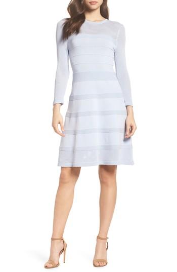 Women's Vince Camuto Mix Stitch Pointelle Fit & Flare Dress - Blue