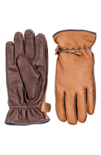 Men's Hestra 'granvik' Leather Gloves - Brown