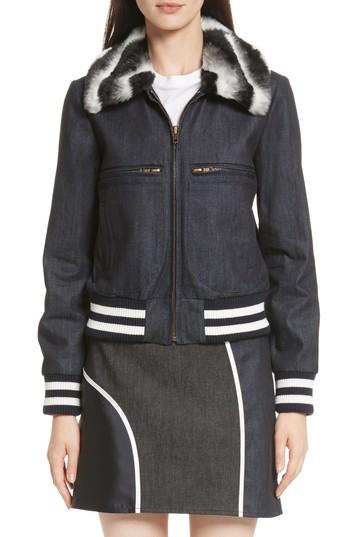 Women's Harvey Faircloth Faux Fur Collar Bomber Jacket - Blue