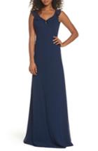 Women's Monique Lhuillier Bridesmaids Keira Backless Chiffon Gown - Blue