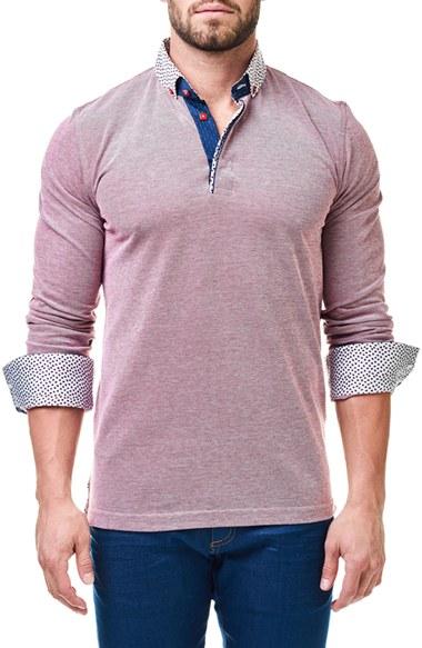 Men's Maceoo Burgundy Contemporary Fit Polo With Woven Cuffs