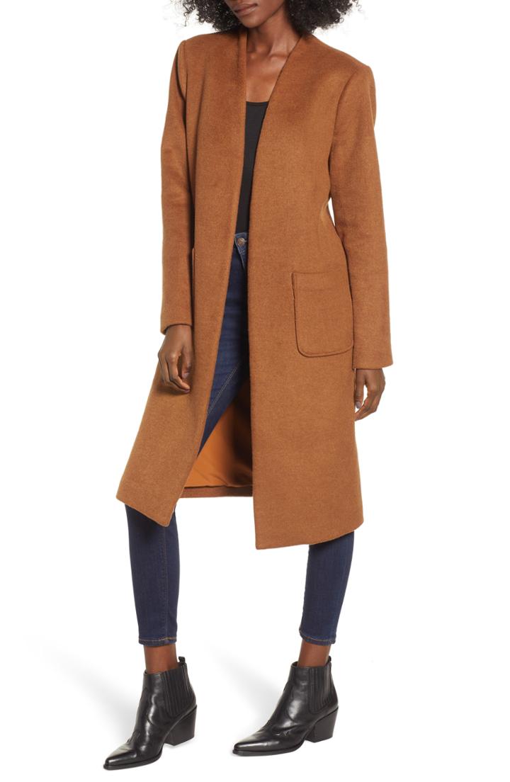 Women's Mural Long Open Front Coat - Brown