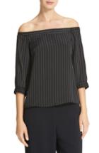 Women's Tibi Stripe Off The Shoulder Top - Black