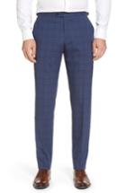 Men's H Flat Front Plaid Wool Trousers R - Blue