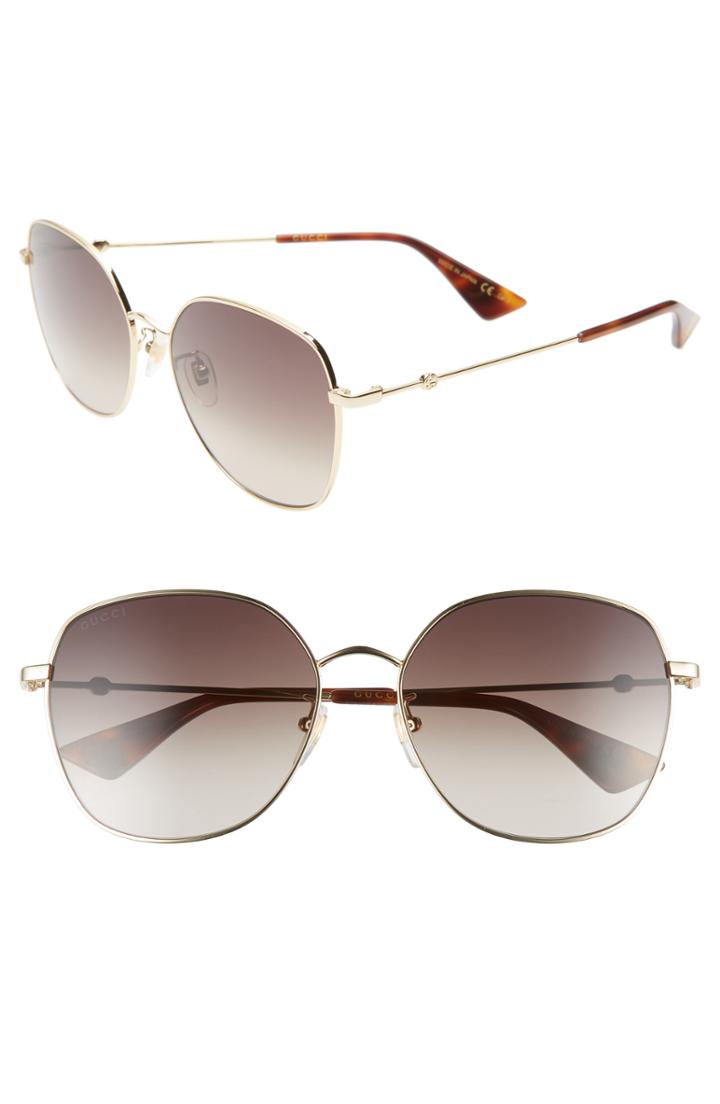 Women's Gucci 59mm Round Sunglasses - Gold/ Brown Gradient