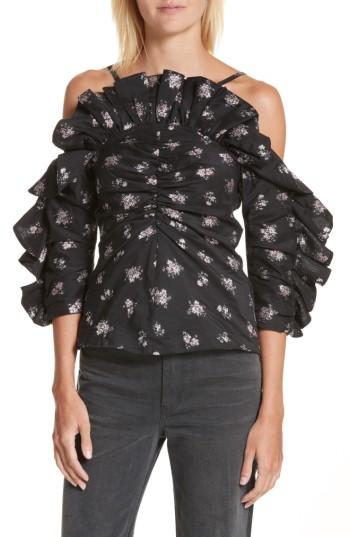 Women's Rebecca Taylor Off The Shoulder Floral Ruffle Top - Black