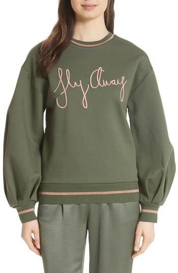 Women's Ted Baker London Abileen Fly Away Embroidered Sweatshirt - Green
