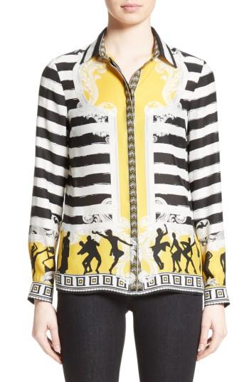 Women's Versace Collection Catwalk Print Silk Blouse Us / 42 It - White