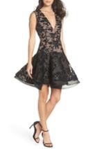 Women's Bronx And Banco Dolce Noir Plunging Sequin Embroidered Fit & Flare Dress Us / 8 Au - Black