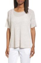 Women's Eileen Fisher Organic Linen Two-tone Sweater, Size - Beige