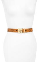 Women's Mcm Logo Buckle Reversible Belt, Size - Cognac