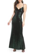 Women's Morgan & Co. Keyhole Back Sequin Gown /4 - Green