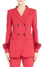 Women's Fendi Double Breasted Drill Blazer With Genuine Mink Fur Cuffs Us / 40 It - Red