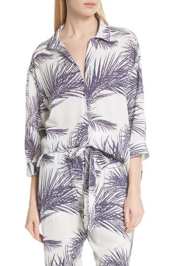 Women's Paradised Palm Print Island Shirt - White