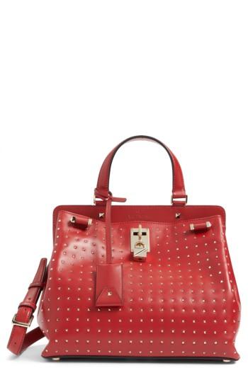 Valentino Garavani Medium Pieper Studded Leather Satchel - Red