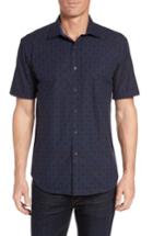 Men's Bugatchi Shaped Fit Optic Check Short Sleeve Sport Shirt - Blue