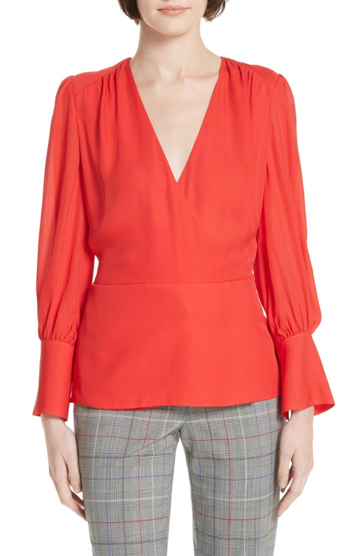 Women's Lewit Surplice Silk Blouse - Red