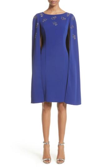 Women's St. John Collection Embellished Classic Stretch Cady Cape Dress - Blue