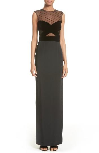 Women's Monique Lhuillier Illusion Bodice Column Gown